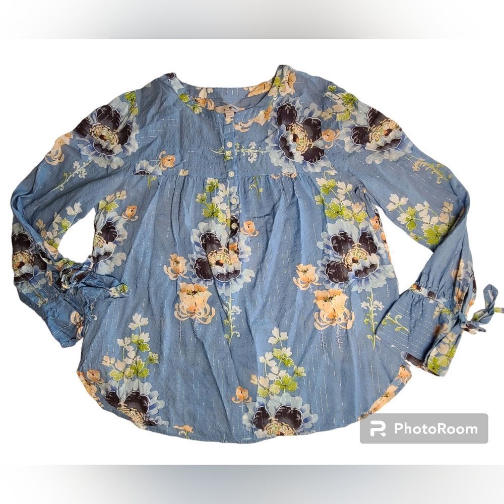 Loft Blouse, button top, floral, women's size large, boho